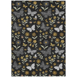 3' X 5' Black And Graphite Abstract Washable Indoor Outdoor Area Rug