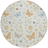 8' Ivory And Cream Round Abstract Washable Indoor Outdoor Area Rug