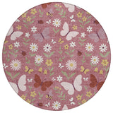 8' Mauve And Pink Round Abstract Washable Indoor Outdoor Area Rug