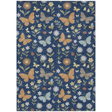 3' X 5' Navy Blue And Blue Abstract Washable Indoor Outdoor Area Rug