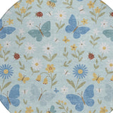 8' Sky Blue And Blue Round Abstract Washable Indoor Outdoor Area Rug