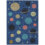 5' X 8' Blue And Black Floral Washable Indoor Outdoor Area Rug