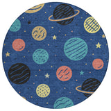 8' Blue And Black Round Floral Washable Indoor Outdoor Area Rug