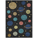 5' X 8' Black And Navy Blue Floral Washable Indoor Outdoor Area Rug
