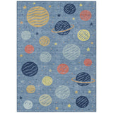 5' X 8' Blue And Navy Blue Floral Washable Indoor Outdoor Area Rug