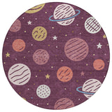 8' Eggplant And Purple Round Floral Washable Indoor Outdoor Area Rug