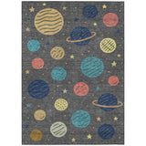 3' X 5' Graphite And Gray Floral Washable Indoor Outdoor Area Rug