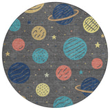 8' Graphite And Gray Round Floral Washable Indoor Outdoor Area Rug