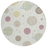 8' Ivory And Green Round Floral Washable Indoor Outdoor Area Rug
