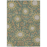 3' X 5' Green And Gold Geometric Washable Indoor Outdoor Area Rug