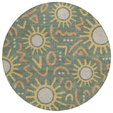 8' Green And Gold Round Geometric Washable Indoor Outdoor Area Rug