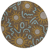 8' Chocolate And Brown Round Geometric Washable Indoor Outdoor Area Rug