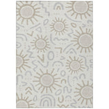 3' X 5' Ivory And Linen Geometric Washable Indoor Outdoor Area Rug