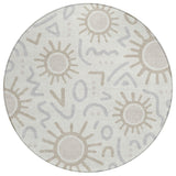 8' Ivory And Linen Round Geometric Washable Indoor Outdoor Area Rug