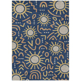 3' X 5' Navy Blue And Blue Geometric Washable Indoor Outdoor Area Rug