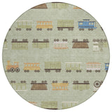 8' Green And Khaki Round Abstract Washable Indoor Outdoor Area Rug