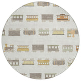 8' Ivory And Linen Round Abstract Washable Indoor Outdoor Area Rug