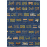 3' X 5' Navy Blue And Blue Abstract Washable Indoor Outdoor Area Rug