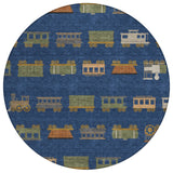 8' Navy Blue And Blue Round Abstract Washable Indoor Outdoor Area Rug