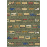 5' X 8' Olive Green And Green Abstract Washable Indoor Outdoor Area Rug