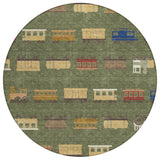 8' Olive Green And Green Round Abstract Washable Indoor Outdoor Area Rug