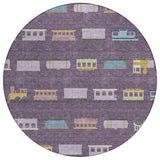 8' Plum And Purple Round Abstract Washable Indoor Outdoor Area Rug
