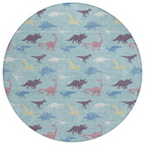 8' Aqua And Teal Blue Round Geometric Washable Indoor Outdoor Area Rug