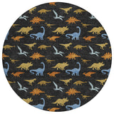 8' Black And Chocolate Round Geometric Washable Indoor Outdoor Area Rug