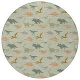 8' Green And Khaki Round Geometric Washable Indoor Outdoor Area Rug