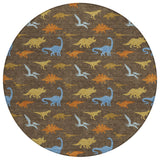8' Chocolate And Brown Round Geometric Washable Indoor Outdoor Area Rug