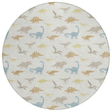 8' Ivory And Beige Round Geometric Washable Indoor Outdoor Area Rug