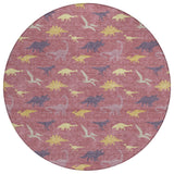 8' Mauve And Pink Round Geometric Washable Indoor Outdoor Area Rug