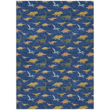 5' X 8' Navy Blue And Blue Geometric Washable Indoor Outdoor Area Rug