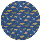 8' Navy Blue And Blue Round Geometric Washable Indoor Outdoor Area Rug