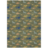 3' X 5' Olive Green And Green Geometric Washable Indoor Outdoor Area Rug