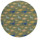 8' Olive Green And Green Round Geometric Washable Indoor Outdoor Area Rug