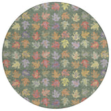 8' Green And Brown Round Geometric Washable Indoor Outdoor Area Rug