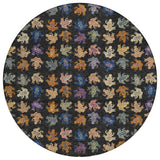8' Black And Graphite Round Geometric Washable Indoor Outdoor Area Rug