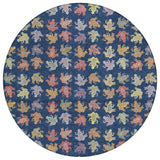 8' Navy Blue And Blue Round Geometric Washable Indoor Outdoor Area Rug