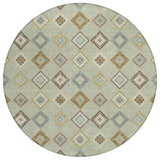 8' Green And Khaki Round Geometric Washable Indoor Outdoor Area Rug