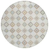 8' Ivory And Beige Round Geometric Washable Indoor Outdoor Area Rug