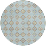 8' Sky Blue And Blue Round Geometric Washable Indoor Outdoor Area Rug