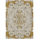 3' X 5' Beige And Brown Damask Washable Indoor Outdoor Area Rug