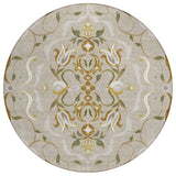 8' Beige And Brown Round Damask Washable Indoor Outdoor Area Rug