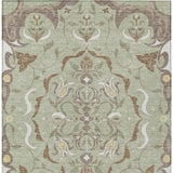 3' X 5' Green And Khaki Damask Washable Indoor Outdoor Area Rug