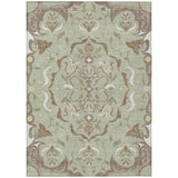 5' X 8' Green And Khaki Damask Washable Indoor Outdoor Area Rug