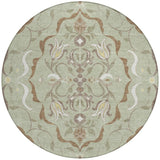 8' Green And Khaki Round Damask Washable Indoor Outdoor Area Rug