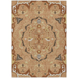 3' X 5' Copper And Orange Damask Washable Indoor Outdoor Area Rug