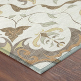 5' X 8' Ivory And Taupe Damask Washable Indoor Outdoor Area Rug