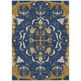 3' X 5' Navy Blue And Blue Damask Washable Indoor Outdoor Area Rug